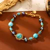 Nuevo Collar Pulsera de Perlas de Agua Dulce Irregulares Azul Verdoso Pavo Real Estilo Chino con Colgante de Turquesa de Moda Cadena para la Clavícula