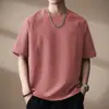 Camiseta de manga corta de color liso, peso pesado, estilo retro americano de alta gama para hombre, marca de moda de verano, simple, holgada, top casual versátil para hombre