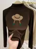 Outono 2026 Novo Estilo Gola Integrada Algodão Bambu Escovado Manga Longa Camiseta Feminina Versátil Emagrecedora Top Camada Interna Camisa Base