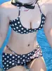 Traje de Baño de Tres Piezas con Lunares Estilo Francés para Mujer, Bikini de Cuello Halter, Traje de Baño Bikini para Sesión de Fotos en la Playa que Cubre el Cuerpo, Comercio Exterior Transfronterizo