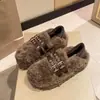 Zapatos peludos Birkenstock de suela plana para mujer 2026 nuevos de otoño e invierno sin cordones de felpa francesa zapatos sencillos de algodón cálidos en forma de frijol