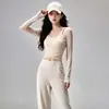 Conjunto de Yoga de Sensación Desnuda Sin Costuras para Mujer Alta Elasticidad Sin Enrollarse Secado Rápido Transpirable Gimnasio Pilates Deporte Conjunto de Dos Piezas para Mujer