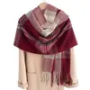 Bufanda de Cachemir Sintético a Cuadros Clásicos para Mujer, Moda de Invierno Versátil, Bufanda Fina Cálida para el Cuello y Chal Exterior