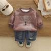 2025 Nuevo Estilo Sudadera de Manga Larga con Collar de Letras Pequeñas para Bebés y Niños Conjunto de Dos Piezas para 1-4 Años Ropa Elegante para Niños