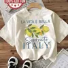 Camiseta de Manga Corta con Estampado de Limones Estilo Italiano para Mujer, Holgada, Hombros Caídos, Cuello Redondo, Sorrento, Estilo Italiano, Casual, Sencilla