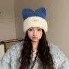 Chapéu Japonês Fofo de Orelha de Gato Feminino Inverno Novo Estilo Pelúcia Quente Tricô Grande Circunferência da Cabeça Faz o Rosto Parecer Menor Chapéu de Lã