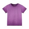 Camiseta Feminina de Manga Curta 240g Peso Pesado Slim-Fit Lavada Vintage, Gola Redonda, Camiseta Básica Casual Feminina Europeia e Americana, Camiseta Degradê