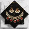 Conjunto de joyas de rubí retro bohemio transfronterizo europeo y americano con cuentas de gota de perla, collar y pendientes exagerados