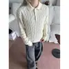 Suéter Retro Americano de Punto Trenzado con Cuello Polo Unisex Estilo Vintage Perezoso Top de Principios de Otoño