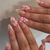 Estilo Europeo y Americano Cortos Chapados en Oro 3D Florales de Lujo Forma de Almendra Manicura Francesa Uñas Postizas Puntas de Uñas Portátiles
