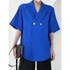 Camisa Waffle de Manga Curta Estilo Street Retro Americano para Homens e Mulheres, Jaqueta Cardigan Ajustada Legal e Estilosa