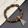 Pulsera de Ciprés con Gotas de Aceite y Agua para Hombres y Mujeres, Cuentas de Oración Estilo Bosque, Borla de Calabaza, Diseño Juguetón Hecho a Mano Original, Sensación de Lujo Ligero