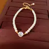 Pulseira Redonda com Contas de Pérola Banhada a Ouro Real 18k Zircônia Luxo Leve Toque de Alto Padrão Pulseira Temperamento Estilo Francês Joia de Mão