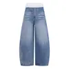 Calça Flare Jeans Color Block com Bordado Floral para Homens, Loose High Street Moda Estilo Ins Patchwork Cintura Elástica Perna Larga