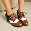 Nuevos zapatos de cordones europeos y americanos, zapatos casuales para mujer de estilo británico con relieve, punta redonda, bloques de color y tacón alto grueso, tallas 40-45