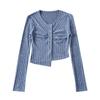 Estilo Europeu e Americano 2023 Quente Design de Outono Cardigan de Tricô Sexy Apertado Plissado Top Básico Irregular
