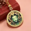 Colgante Redondo Thangka de los Cinco Señores, Zaki Lhamo, el Gran Bodhisattva Manjushri Negro, Collar Thangka de Tara Verde