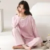 Conjunto de Pijama Nuevo para Mujer 2026, Algodón Puro, Primavera y Otoño, Manga Larga sin Cierre, Pantalones Largos, Corte Holgado, Tallas Grandes, Camiseta de Cuello Redondo, Conjunto para Estar en Casa