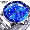 Relógio Mecânico Totalmente Automático Winner Casual de Negócios À Prova d'Água Luminoso Calendário Mostrador Aberto Pulseira de Aço Inoxidável Relógio Masculino 8066