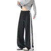 Pantalones deportivos de chándal anchos de estilo americano con bloques de color, pantalones casuales rectos a rayas de corte holgado para hombre, pantalones largos hasta el suelo para adolescentes