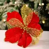 Decoraciones Navideñas Haobei Flores Navideñas Simuladas Doradas Rojas Flores Decorativas de Hoja de Arce Hechas a Mano Colgantes de Flores Navideñas