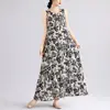 2026 Toma Real Nuevo Vestido Largo Bohemio Verano Nuevo Talla Grande Sin Mangas Cuello Redondo Vestido Estampado