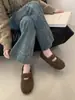Novedad Otoño/Invierno 2026 Mocasines de Mujer sin Cordones con Forro de Felpa, Zapatos Planos Cálidos de Punta Cuadrada con Ribete de Piel