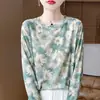 Camiseta fina de punto artístico con estampado de pavo real vintage para mujer, con cuello redondo, corte holgado, versátil y talla grande, camiseta básica