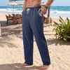 Ropa para hombre transfronteriza TK estilo americano lino lavado a la arena arrugado pantalones casuales Amazon talla de EE. UU. vacaciones de verano playa pantalones rectos