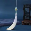 Fivela Ping An Estilo Antigo Pingente de Borla Base de Flor Jade Dongling Sintético Acessórios para Lapela Hanfu Qipao Borla Marcador de Página Leque Redondo