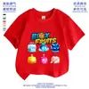 Verão Novo Blox Fruits Desenho Animado Controle de Jogo Estampa de Frutas Versátil Algodão Manga Curta Tendência Camiseta para Meninos e Meninas