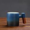 Taza de Té de Cerámica Taza de Degustación de Té Taza Individual Creativa Asa de Madera Gres Vintage Juego de Té Kung Fu Taza Maestra Taza de Espresso