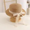 Chapéu de Palha com Laço de Renda de Celebridade da Internet Chapéu de Sol para Bebê Chapéu de Praia para Meninas Chapéu Britânico Moderno Chapéu de Sol com Topo Reto