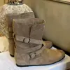 Botas femininas estilo pós-apocalíptico de camurça, modelo slouchy, 2026, novas para o outono, com salto escondido, botas curtas de uso duplo, botas de cowboy western de cano médio