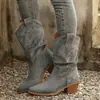 Nuevas Botas de Media Caña Apiladas para Mujer 2026, Botas Vaqueras Western de Punta Fina y Tacón Grueso, Botas Martin de Cuero Gamuzado Otoño/Invierno, Modernas