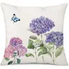 Funda de almohada de lino con estampado de letras de hortensia nueva transfronteriza de Amazon para cojín de sofá de sala de estar en casa, mesita de noche