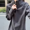 Sudadera gris oscuro con cuello medio-alto capa base, camiseta de forro polar para hombre de media manga con cremallera y mangas raglán, cálida para otoño e invierno