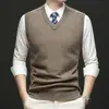 Descuento de Outlet: Chal 100% Lana para Jóvenes y de Edad Media, Color Sólido Cuello en V Ropa de Trabajo Tejida, Chaleco de Cachemira