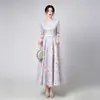 Vestido de Noche Transfronterizo Europeo y Americano con Estampado Floral y Dobladillo Amplio, Ropa de Alta Gama para Madres, Vestido para Banquetes de Boda, Adecuado para el Uso Diario y Fiestas