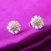 Brincos de Crisântemo Prata, Brincos Pequenos de Margarida Atacado, Estilo Feminino, Estilo Coreano Brincos de Joia Prata Girassol Dourado