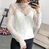 2018 Primavera y Verano nuevo estilo coreano camisa de malla de manga larga para mujer sexy encaje perspectiva malla camiseta interior ropa de mujer