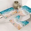 Conjunto de Três Peças de Tapete para Chão de Banheiro de Flanela com Estampa Marinha Tapete de Banheiro Antiderrapante Absorvente de Água Tapete para Pé em Formato de U para Vaso Sanitário
