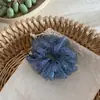 Elástico de Cabelo Scrunchie Floral com Strass de Alta Qualidade Estilo Coreano, Suave e Fofo, Prendedor de Rabo de Cavalo/Coque tipo Gaze para Mulheres