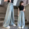 Jeans de Tencel para Niñas Estilo Delgado de Verano Primavera Nuevos Pantalones Largos Casuales para Niños Mayores Elegantes de Verano a Prueba de Mosquitos Modernos