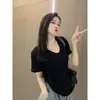 Camiseta blanca de manga corta con cuello en V para mujer, nuevo estilo verano 2026, corte holgado, estilo europeo, talla grande, marca americana de moda, top versátil de nicho