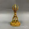 Artefato de Ritual Tântrico Nepales Antigo de Xizang, Pestilho Vajra de Cinco Pontas Antigo, Artefato Ritualístico Pestilho Pema com Ornamentos de Base