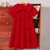 Vestido de Menina Verão Novo Estilo Vestido de Aniversário de Bebê Vestido Princesa Infantil Vermelho Elegante com Laço