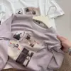 Camiseta Estampada de Personagem de Desenho Animado Roxo Claro com Gola Redonda e Manga Curta para Mulheres, Estilo Coreano Casual Solto Versátil para o Verão de 2026