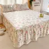 2025 Nuevo Juego de Falda de Cama de Algodón de Tres Piezas, Estilo Colcha de una Pieza, Sábana de Cama de Algodón Puro con Volantes, Falda Cubierta Envolvente para Cama Estilo Coreano