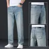 Jeans italianos de alta gama color gris claro para hombre, delgados de verano, holgados, rectos, talla grande, pantalones casuales de negocios